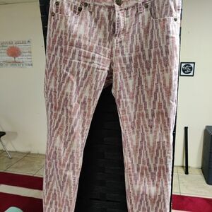 Free People Red and White Patterned Pants, Size 29, Ankle Length